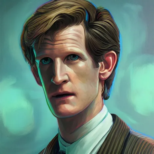 Image similar to doctor who, matt smith, star wars, brush strokes, heavy paint, portrait, rim light, fresh colors, gradients, highly detailed, digital illustration, concept art, smooth, sharp focus, pleasing aesthetics, josan gonzalez, ralph mcquarrie