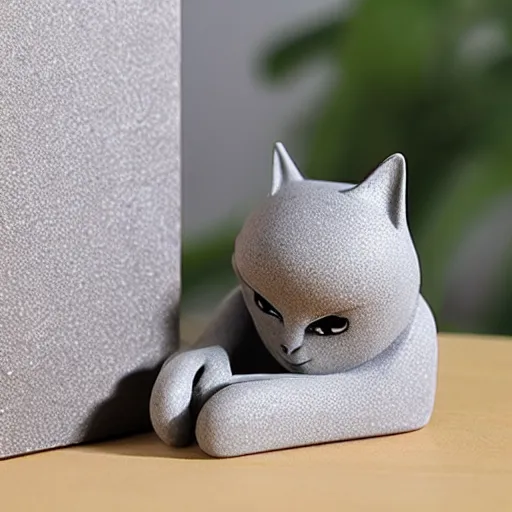 Prompt: 3 d graphic cartoon gray clay figure cat