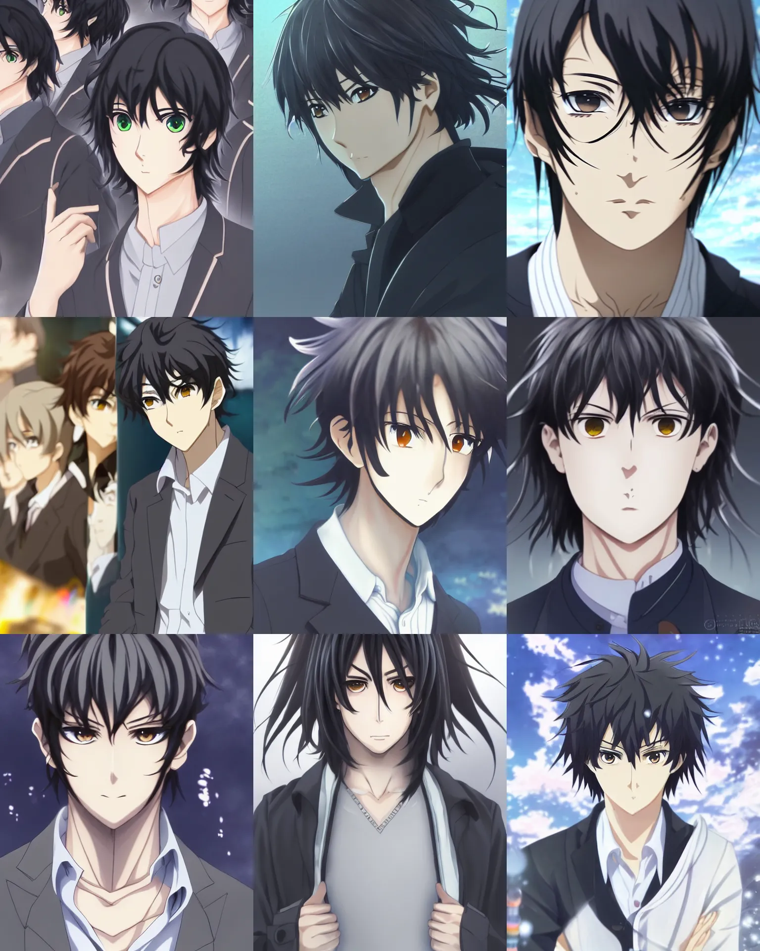 Prompt: dark grey haired man, intricate, correct facial features, anime fantasy artwork, kyoto animation, key visual