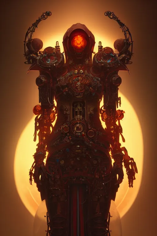 Image similar to diablo action game robot shaman by artgerm, alphonse mucha, cgsociety and beeple highly detailed, cinematic lighting, illustration, art, octane render, very coherent. cinematic, hyper realism, high detail, octane render, 8 k