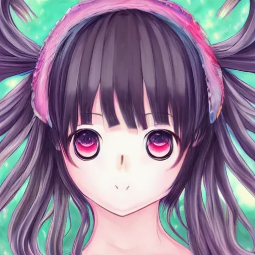 Prompt: beautiful lariennechan anime portrait, big eyes, symmetrical face, teal hair by Takeuchi Naoko