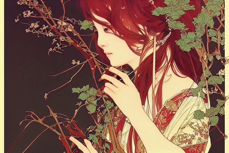 Image similar to beautiful cinematic fantasy poster, asian woman side view using a bokken in forest ; intricate complexity, by shigenori soejima, krenz cushart, alphonse mucha, takato yamamoto, conrad roset, 4 k, beautiful, high quality - h 9 6 0