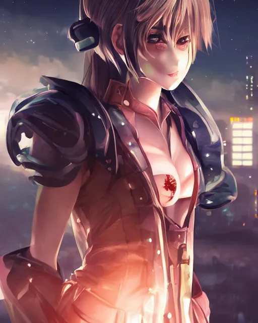 Image similar to portrait of anime girl in mechanic armor in night tokyo by makoto sinkai, perfect face, fine details