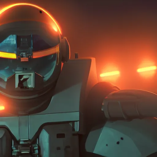 Image similar to front-facing portrait of a mecha astronaut entering hell with a broken air ship, cinematic lighting, epic