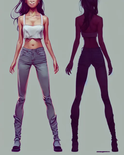 Image similar to full body character concept art of jamie chung | | distinct - fine, key visual, realistic shaded perfect face, fine details by stanley artgerm lau, wlop, rossdraws, james jean, andrei riabovitchev, marc simonetti, sakimichan, and jakub rebelka, trending on artstation