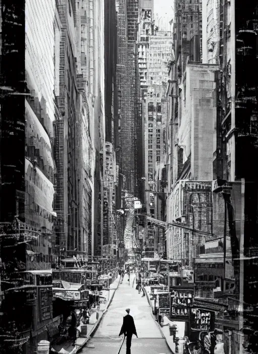 Image similar to film still, portrait of tarzan walk on the street of new york, symmetrical, 8 k, medium - format print, half body shot