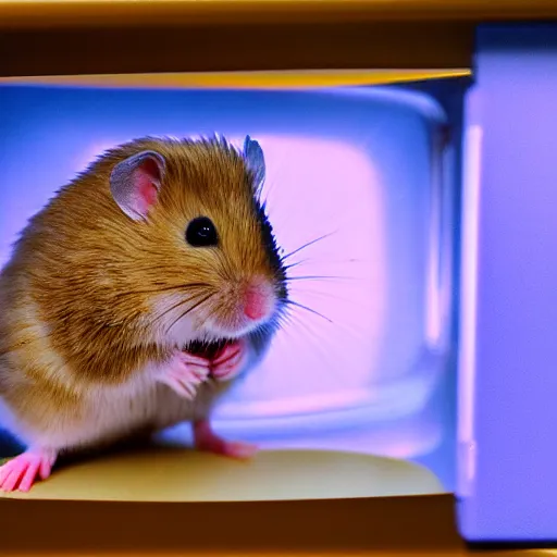 Prompt: a hamster in a microwave photo - realistic 4 k - n 2 0