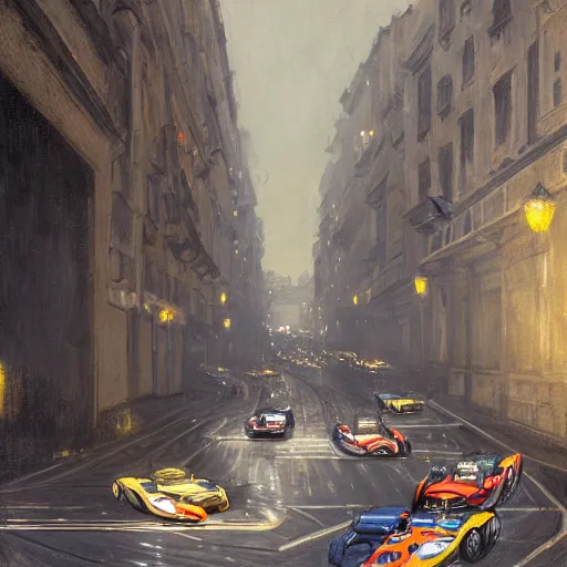 Image similar to a beautiful picture of a car race in the streets of monaco by greg rutkowski and theophile - alexandre steinlen trending on artstation