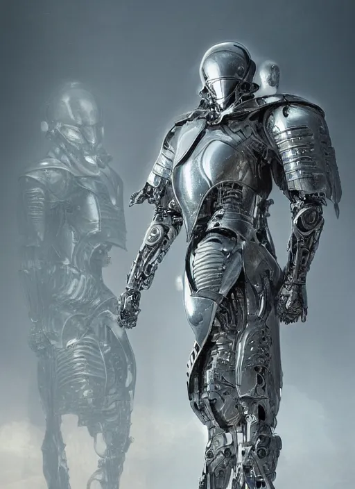 Image similar to portrait of a futuristic silver armored knight cyborg, modern fine art, fractal, intricate, elegant, highly detailed, digital photography, subsurface scattering, by jheronimus bosch and greg rutkowski,