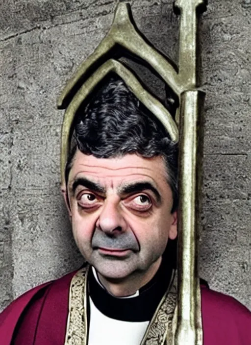 Image similar to rowan atkinson as a medieval bishop