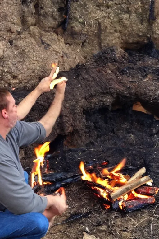 Image similar to caveman discovers fire for the first time