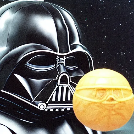 Image similar to a big fat overweight spherical darthvader, wrinkles, from starwars