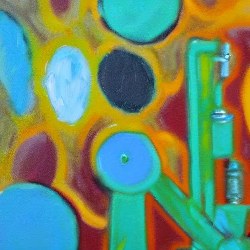 Prompt: abstract oil painting of microscope imagery