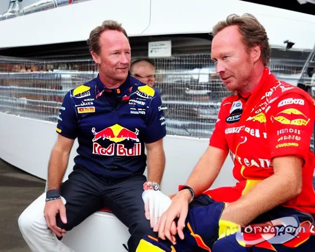 Image similar to red bull f 1 team principal christian horner grows a giant horn from his forehead