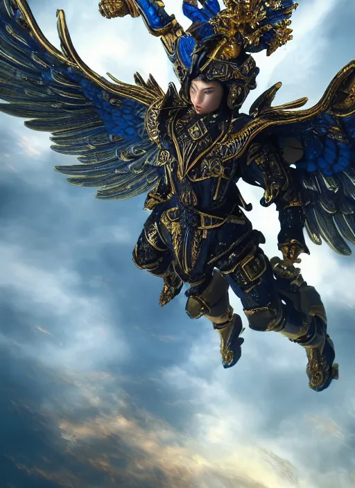 Image similar to archangel micheal flying in sky by huang guangjian, taekwon kim rostbite 3 engine, cryengine, dof, trending on artstation, digital art, chanel, dior, fantasy and detailed and intricate background