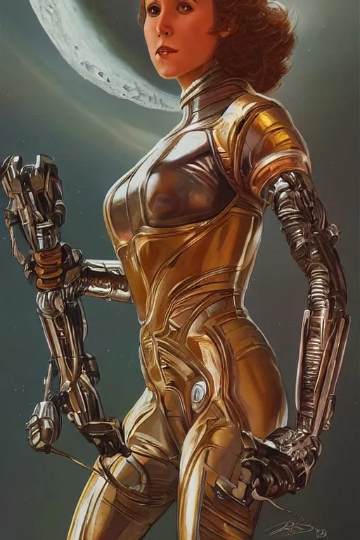 Image similar to young Erin Gray as a ruggedly beautiful retro SCI-FI space heroine 1985 , intricate, elegant, highly detailed, centered, digital painting, artstation, concept art, smooth, sharp focus, illustration, art by artgerm and donato giancola and Joseph Christian Leyendecker, Ross Tran, WLOP