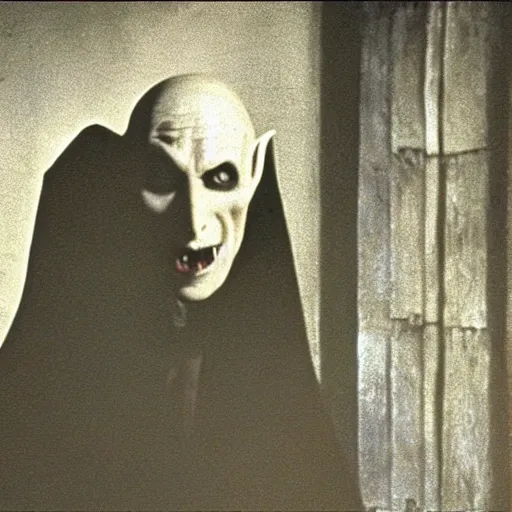 Image similar to still from nosferatu in which a vampire is annoyed because he hasn't been getting any sleep