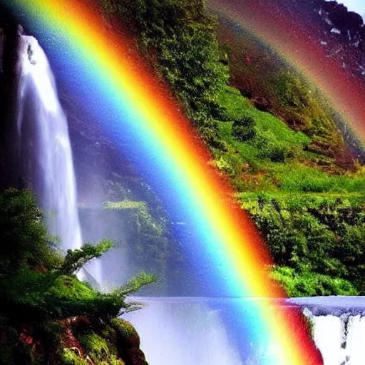 Prompt: very beautiful waterfall with rainbow in front of it, beautiful, splendind, unity