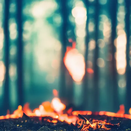 Prompt: explosion, photorealistic, 5 0 mm, bokeh, deep forest, fire