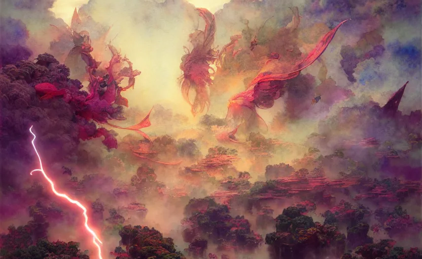 Image similar to the revenge of the lightning goddess, fantasy. intricate, amazing composition, colorful watercolor, by ruan jia, by maxfield parrish, by marc simonetti, by hikari shimoda, by robert hubert, by zhang kechun, illustration, gloomy