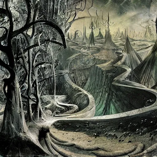 Prompt: the gate between reality and simulation, matte painting by ivan shishkin and roberto matta and dave mckean