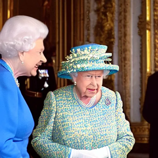 Image similar to queen elizabeth ii meets a reptilian