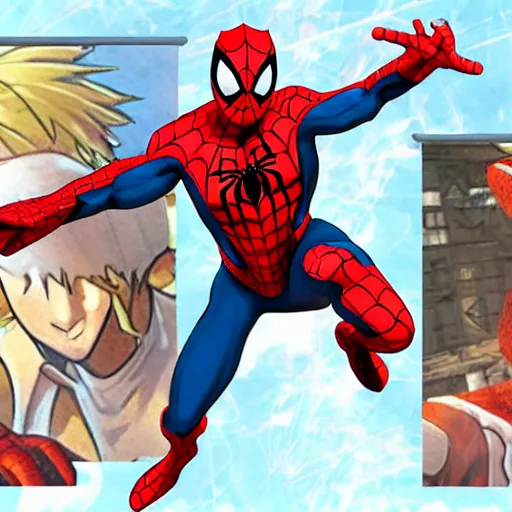 Prompt: spider - man, as a character from guilty gear : strive, anime, fighting game