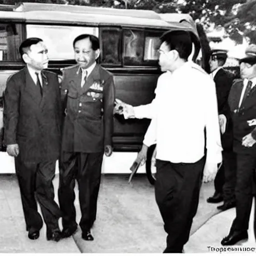 Image similar to joko widodo ( 1 9 2 8 ) bertemu dengan hitler - atas perjanjian kerjasama kereta cepat jerman - pertemuan ini berlangsung alot - tetapi akhirnya berujung dengan makan malam