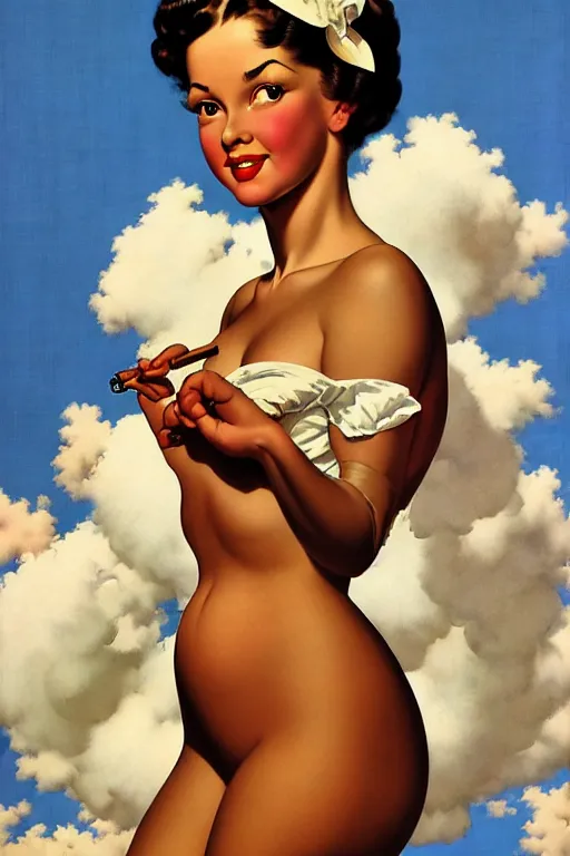 Image similar to laurence fishburn by gil elvgren and norman rockwell and rob gonsalves and hajime sorayama, hyperrealistic, high detail, ultra detailed, highly detailed face, ruffled fabric