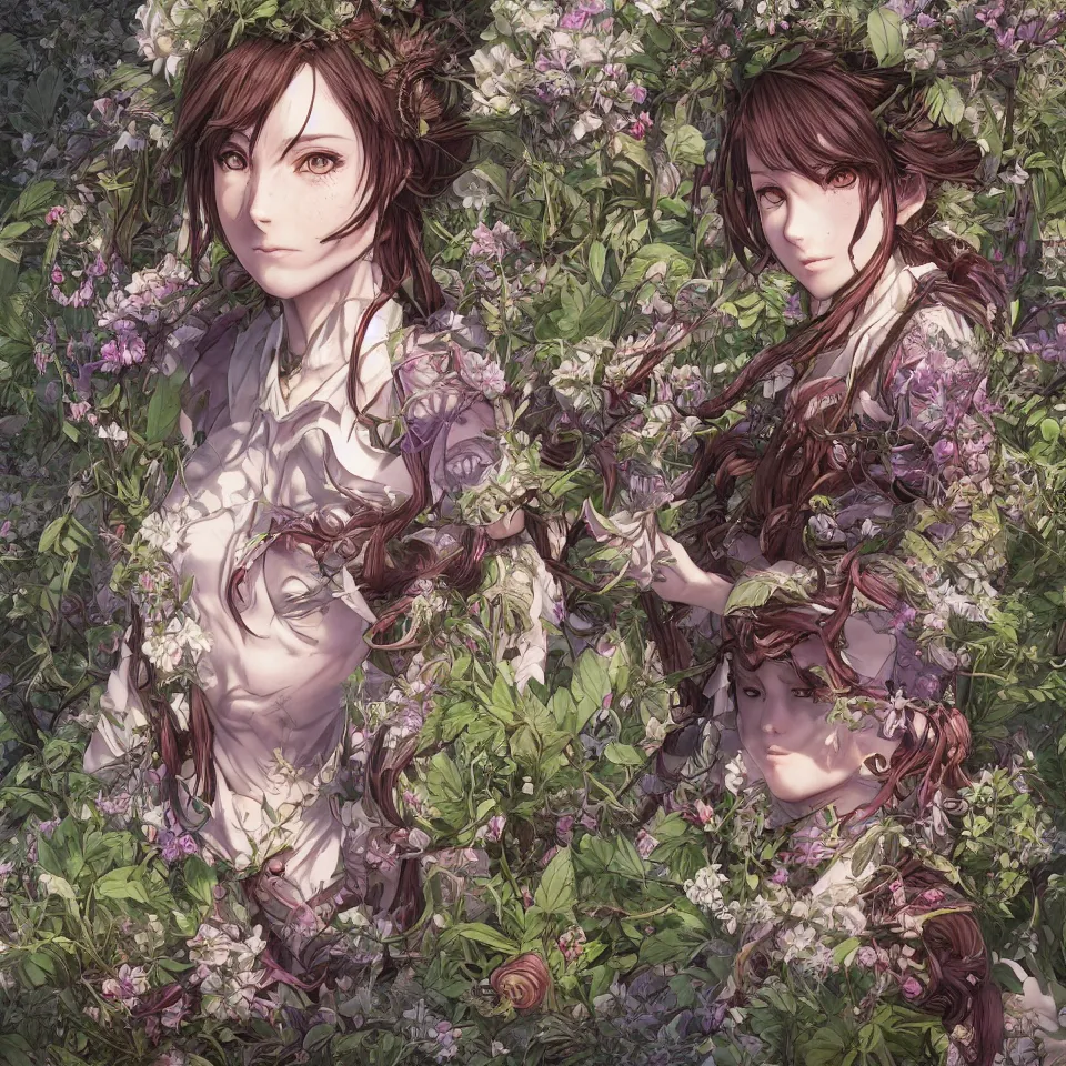 Prompt: the portrait of chaotic good female druid botanist as absurdly beautiful, gorgeous, elegant, young anime girl, an ultrafine hyperdetailed illustration by kim jung gi, irakli nadar, intricate linework, sharp focus, bright colors, octopath traveler, final fantasy, unreal engine 5 highly rendered, global illumination, radiant light, detailed and intricate environment