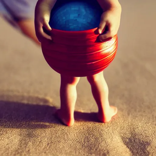 Image similar to close - up of a tiny boy standing on a plate and carrying a beachball - sized cherry in his arms, ultra realistic, highly detailed, sharp focus, cinematic lighting, mood lighting, realistic, vivid colors, photorealistic, digital art