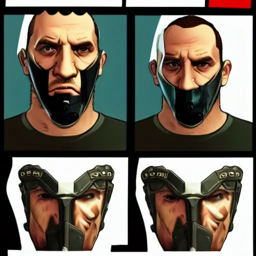 Image similar to niko bellic with bane mask