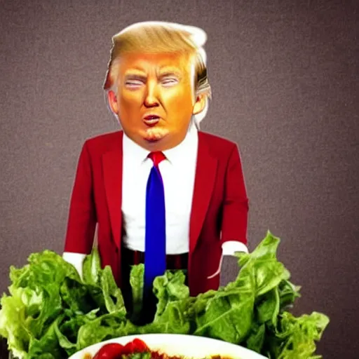 Prompt: skinny Donald Trump eating a salad