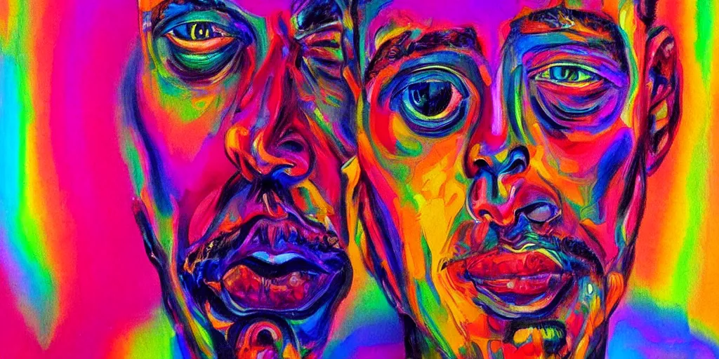 Image similar to a man being overcome by love, ( ( ( psychedelic dripping color ) ) ), detailed painting by painting by pablo amaringo david normal