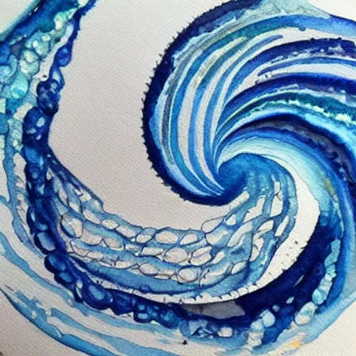 Image similar to beautiful ocean wave constructed of baseballs, watercolor