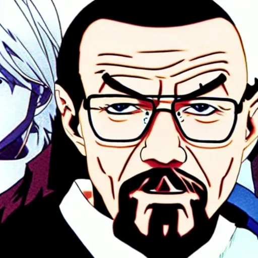 Prompt: Walter White as an anime protagonist