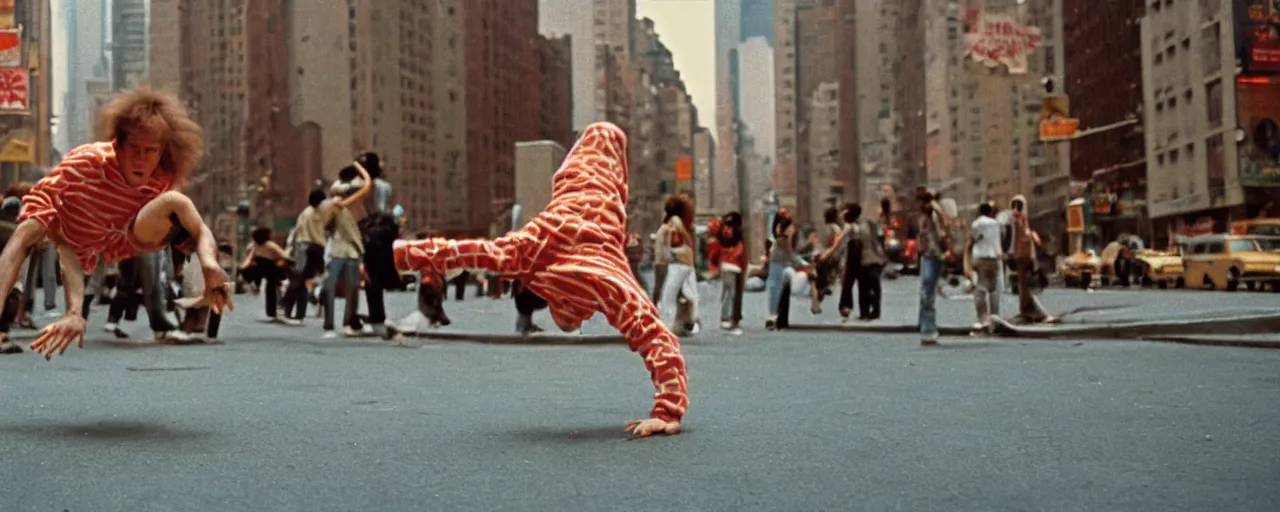 Prompt: !!! spaghetti, 1 9 8 0's breakdancing, nyc, canon 2 0 mm, wes anderson, kodachrome