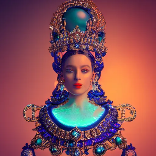 Image similar to portrait of pretty queen of avocado, glowing, ornate and intricate blue jewelry, jaw dropping beauty, glowing background lighting, white accent lighting, hyper detailed, 4 k octane render