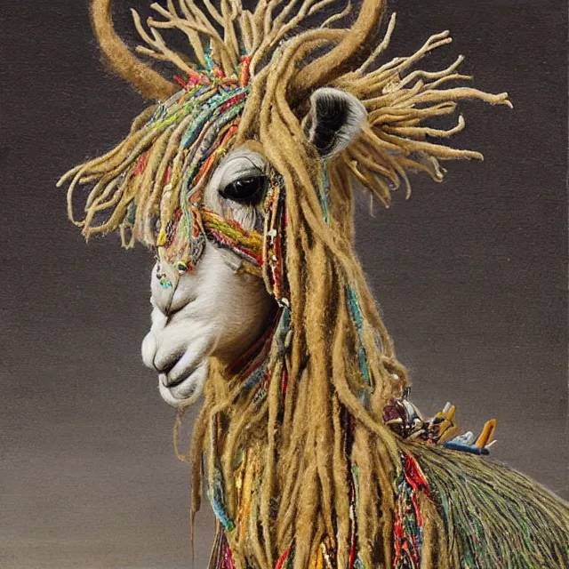 Image similar to llama with dreadlocks, by mandy jurgens, ernst haeckel, el anatsui, by hsiao