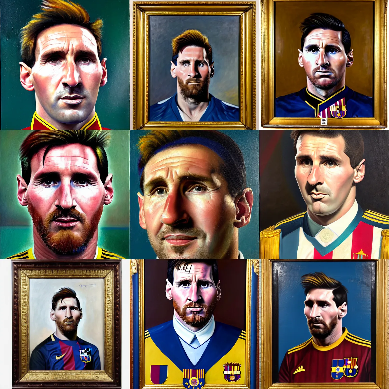 Prompt: facial official portrait of the emperor of argentine, lionel messi, 1 9 4 5, oil on canvas by william sidney mount