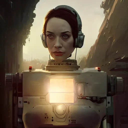 Image similar to highly detailed upper body portrait christina hendricks robot in gta v, stephen bliss, unreal engine, fantasy art by greg rutkowski, loish, rhads, ferdinand knab, makoto shinkai and lois van baarle, ilya kuvshinov, rossdraws, tom bagshaw, global illumination, radiant light, detailed and intricate environment