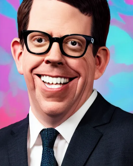 Image similar to ed helms with a suit as a muppet. highly detailed felt. hyper real photo. 4 k.