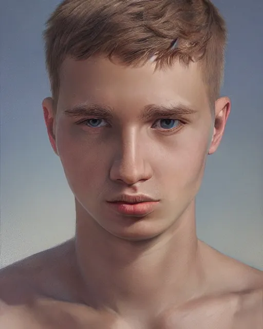 Image similar to portrait of a heroic young man, art by denys tsiperko and bogdan rezunenko, hyperrealism