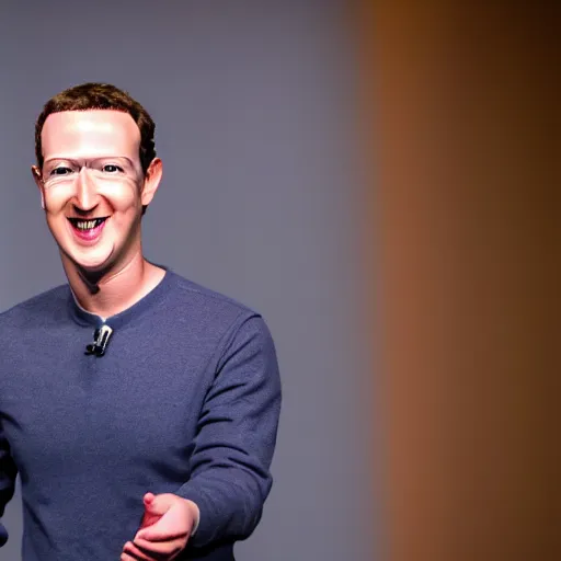 Image similar to mark zuckerburg akward smiling, highly detailed, high quality, hd, 4 k, 8 k, canon 3 0 0 mm, professional photographer, 4 0 mp, lifelike, top - rated, award winning, realistic, sharp, no blur, edited, corrected, trending