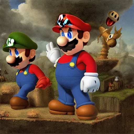 Image similar to super Mario Bros by Salvator Rosa