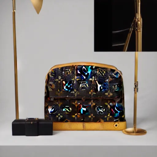 alien louis vuitton handbag,marble table, studio, Stable Diffusion