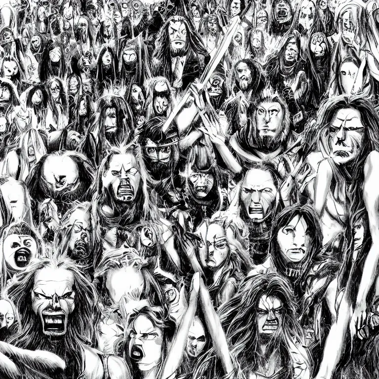 Image similar to Metalocalypse by Kentaro Miura, highly detailed, black and white