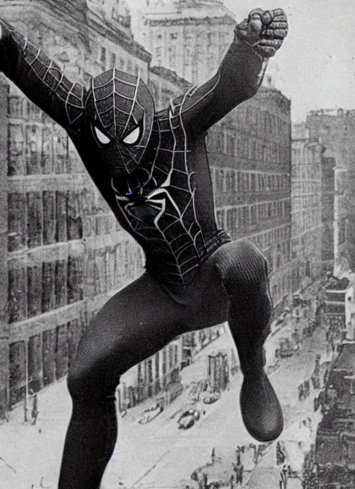 Image similar to old photo of Spiderman fighting in the Civil War