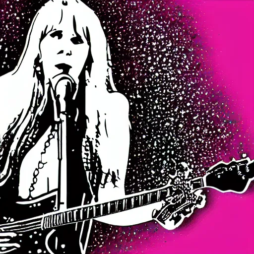 Image similar to stevie nicks playing guitar and singing, sticker - art, svg vector, adobe - illustrator