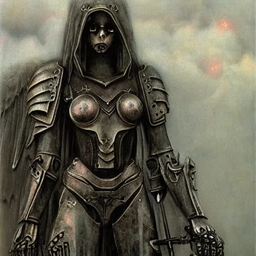 Image similar to Gloomy gothic girl angel in armor in style Warhammer 40000 by zdislav beksinski